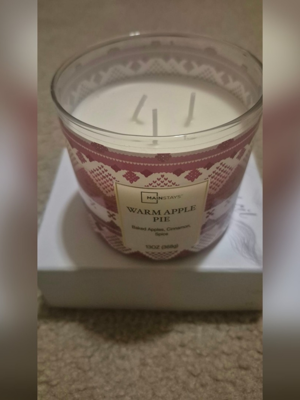 Mainstays Warm Apple Pie 3-Wick Scented Candle - Pink and White Jar